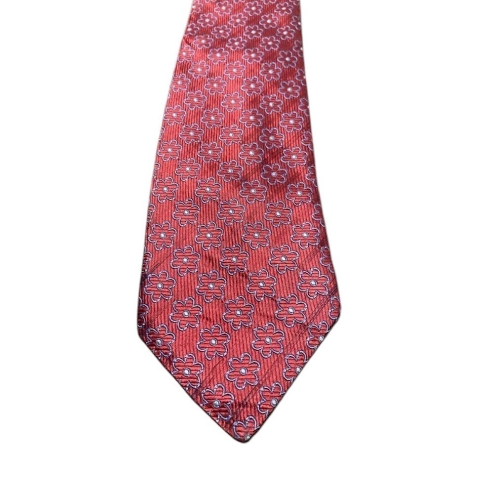 Barneys New York 100% Silk Red Floral Tie